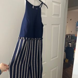 Navy and striped jumpsuit